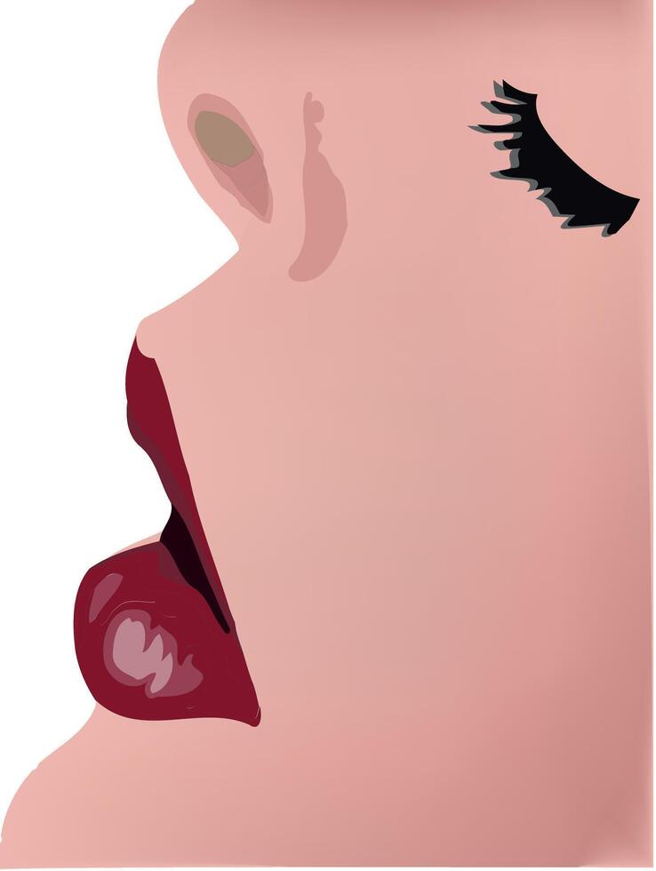 A woman's face with a red lipstick vector