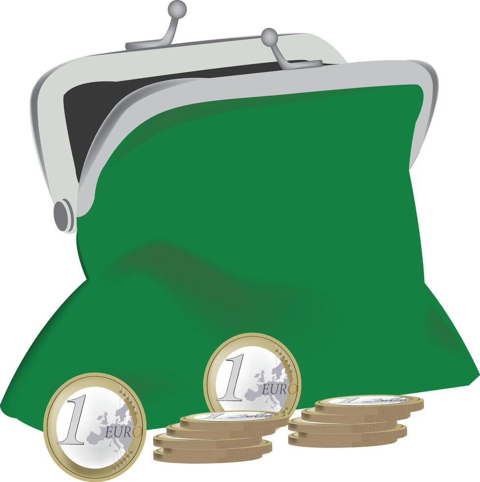 Euro coins in a green purse vector