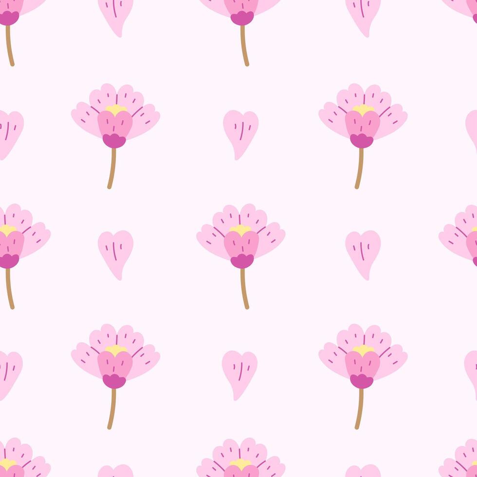 Pink Sakura Flowers and Petals Seamless Pattern vector