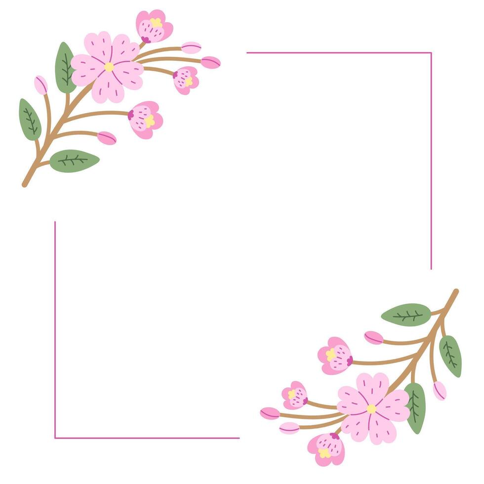 Square Card Template with Cherry Blossom vector