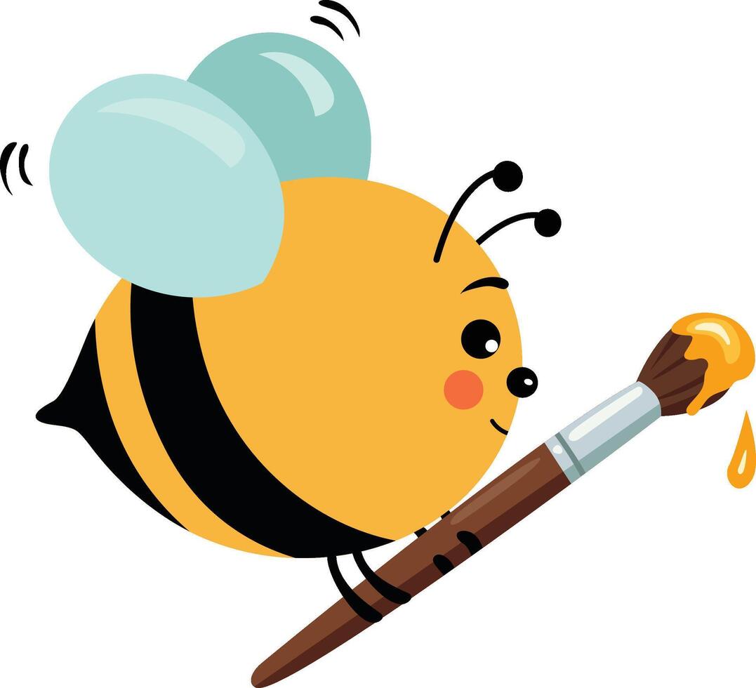 Cute Bee with Honey Brush vector