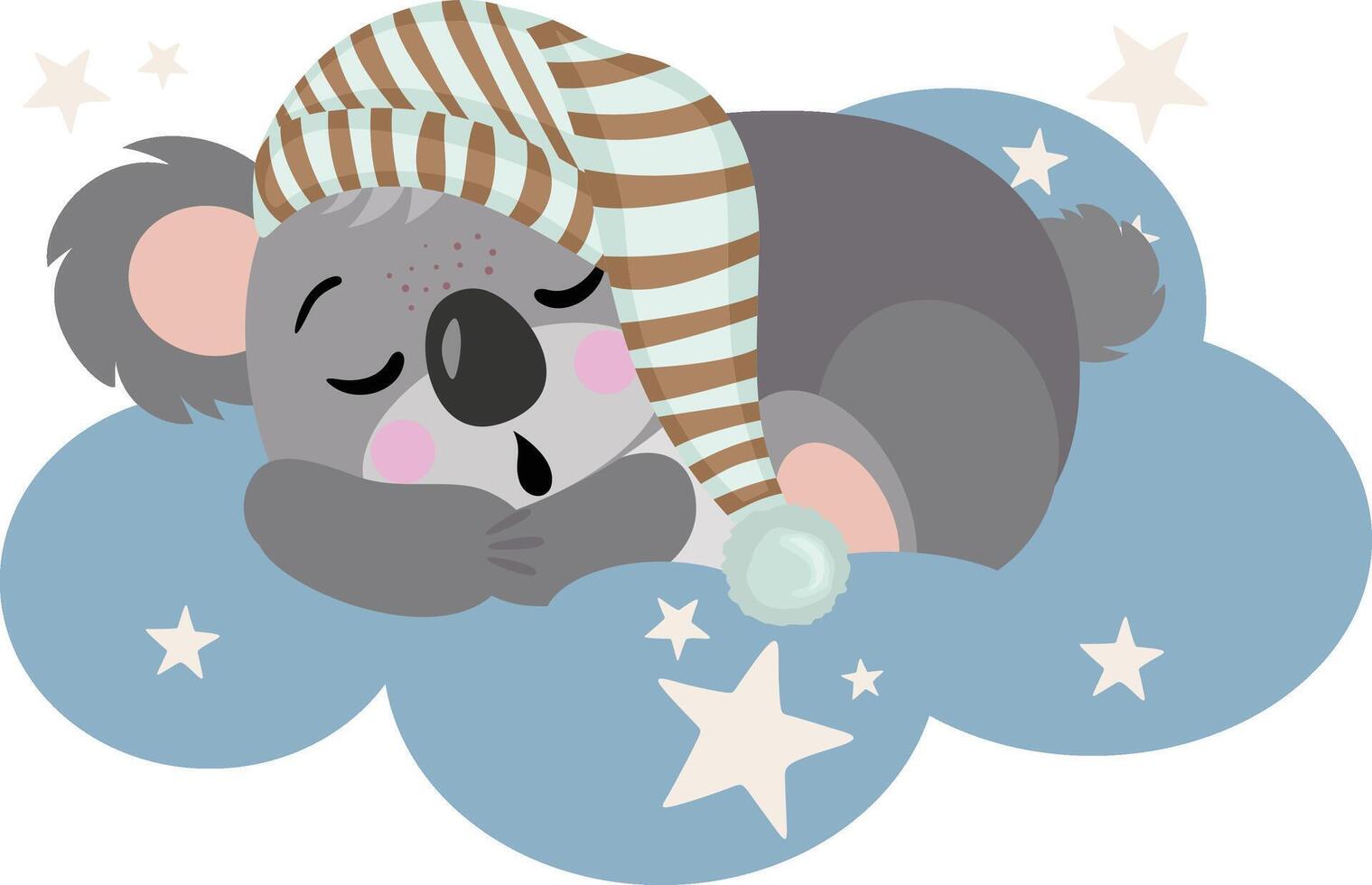 Cute koala sleeping on blue cloud vector
