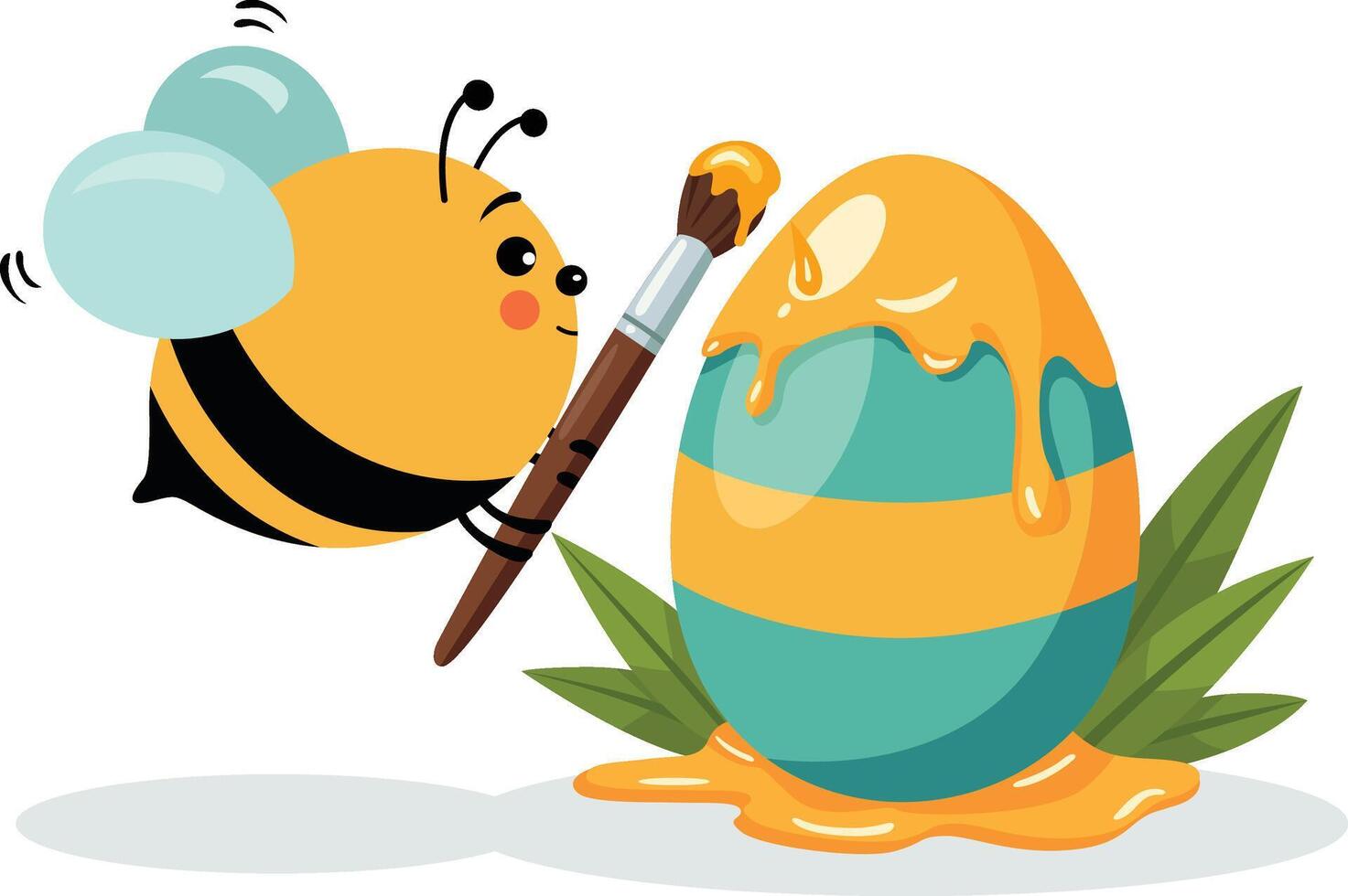Cute Honeybee Painting an Easter Egg with Honey vector