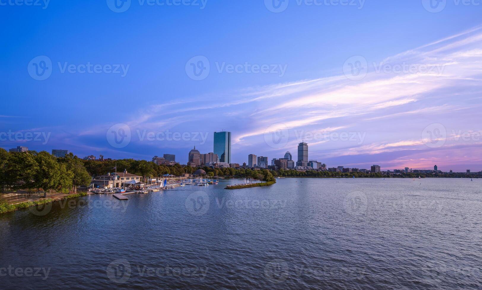 USA, Panoramic view of Boston skyline and downtown from Longfellow bridge. over Charles River photo