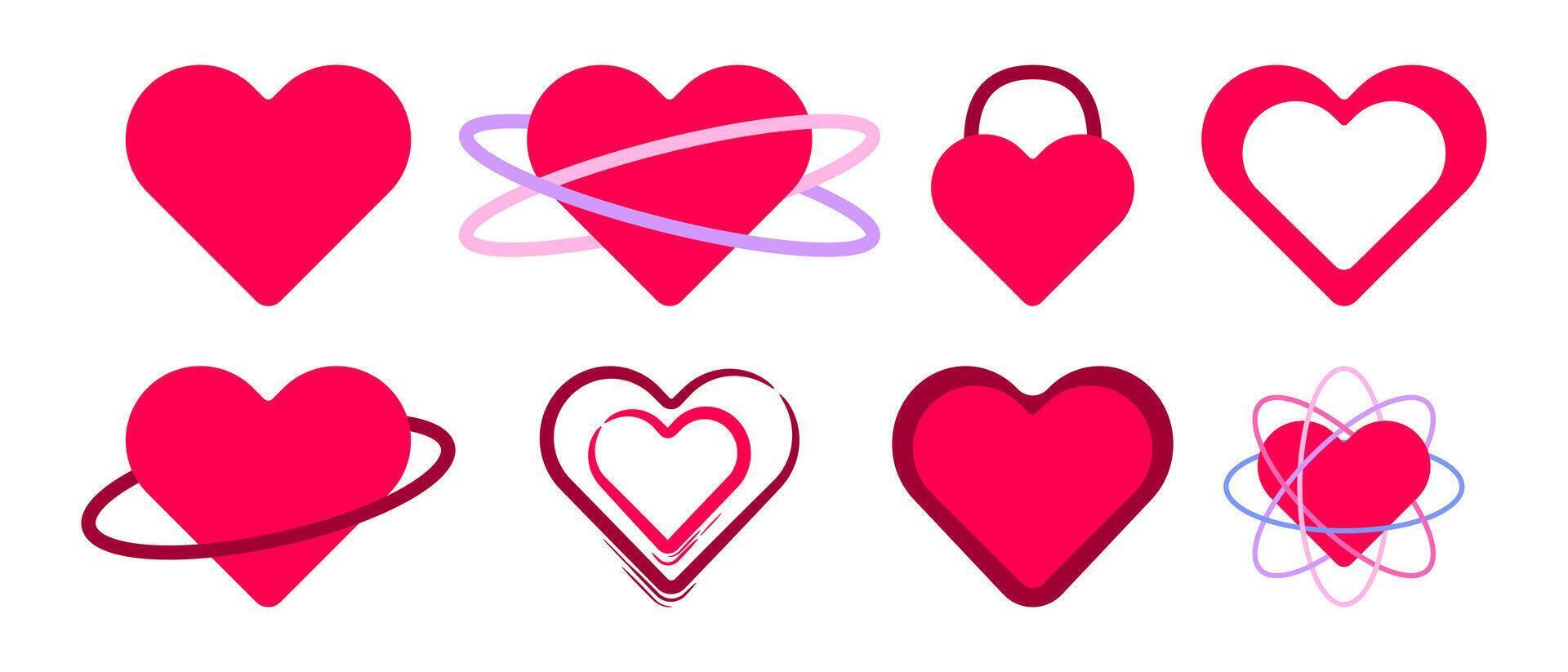 Set of red heart icons. Love heart signs in different styles vector