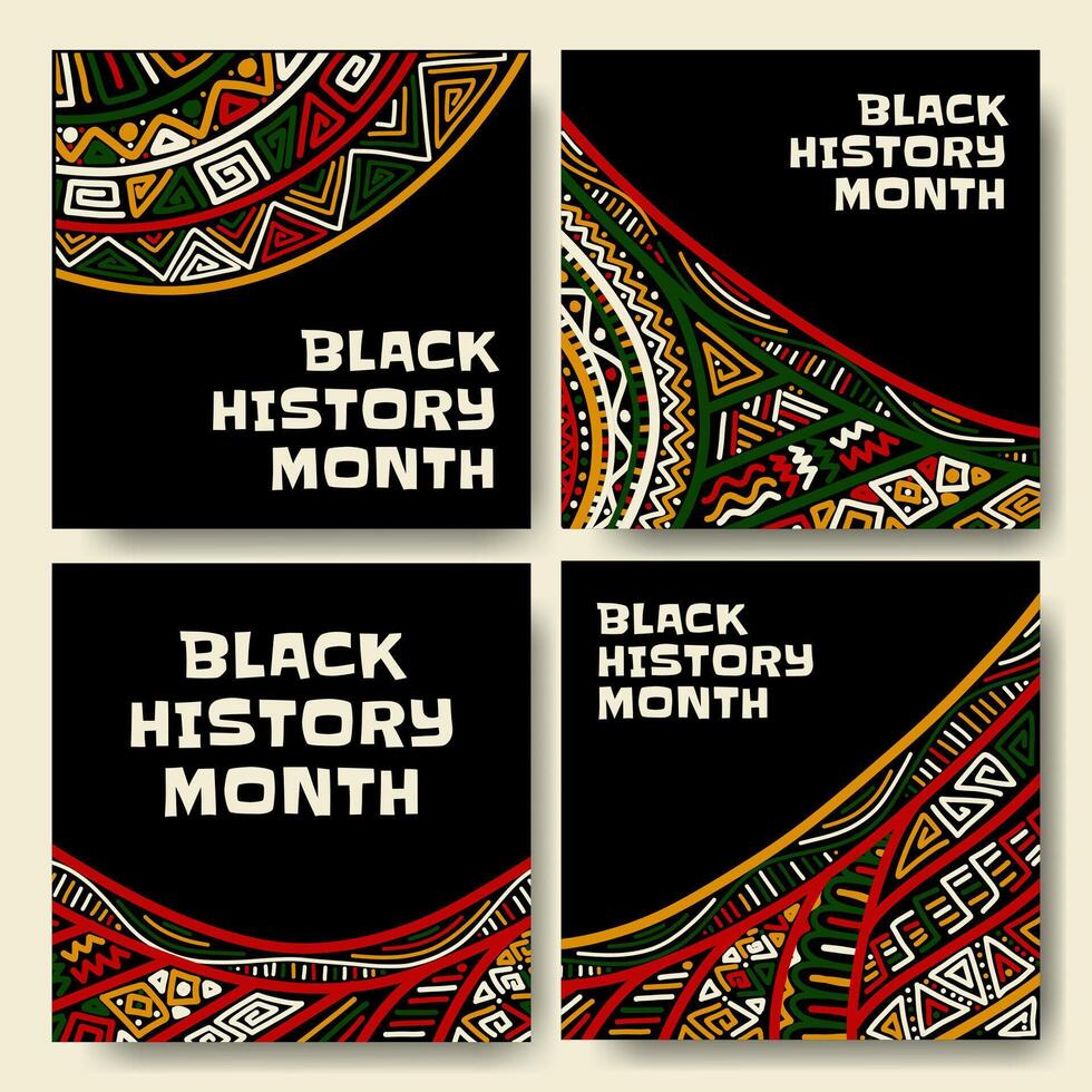 Black History Month social media post banner, hand drawn pattern, Juneteenth Independence Day square banner. vector