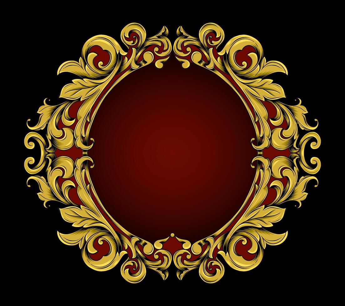 vintage luxury gold carved ornament frame and red background hand drawn vector