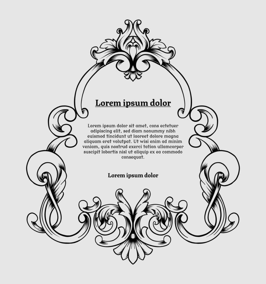 Hand drawn black and white ornament engraved line frame in vintage style vector