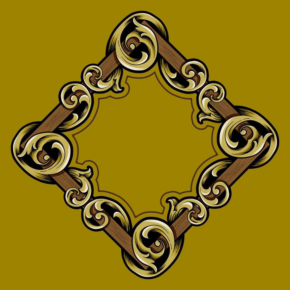 wooden frame covered in luxurious gold engraved ornaments vector