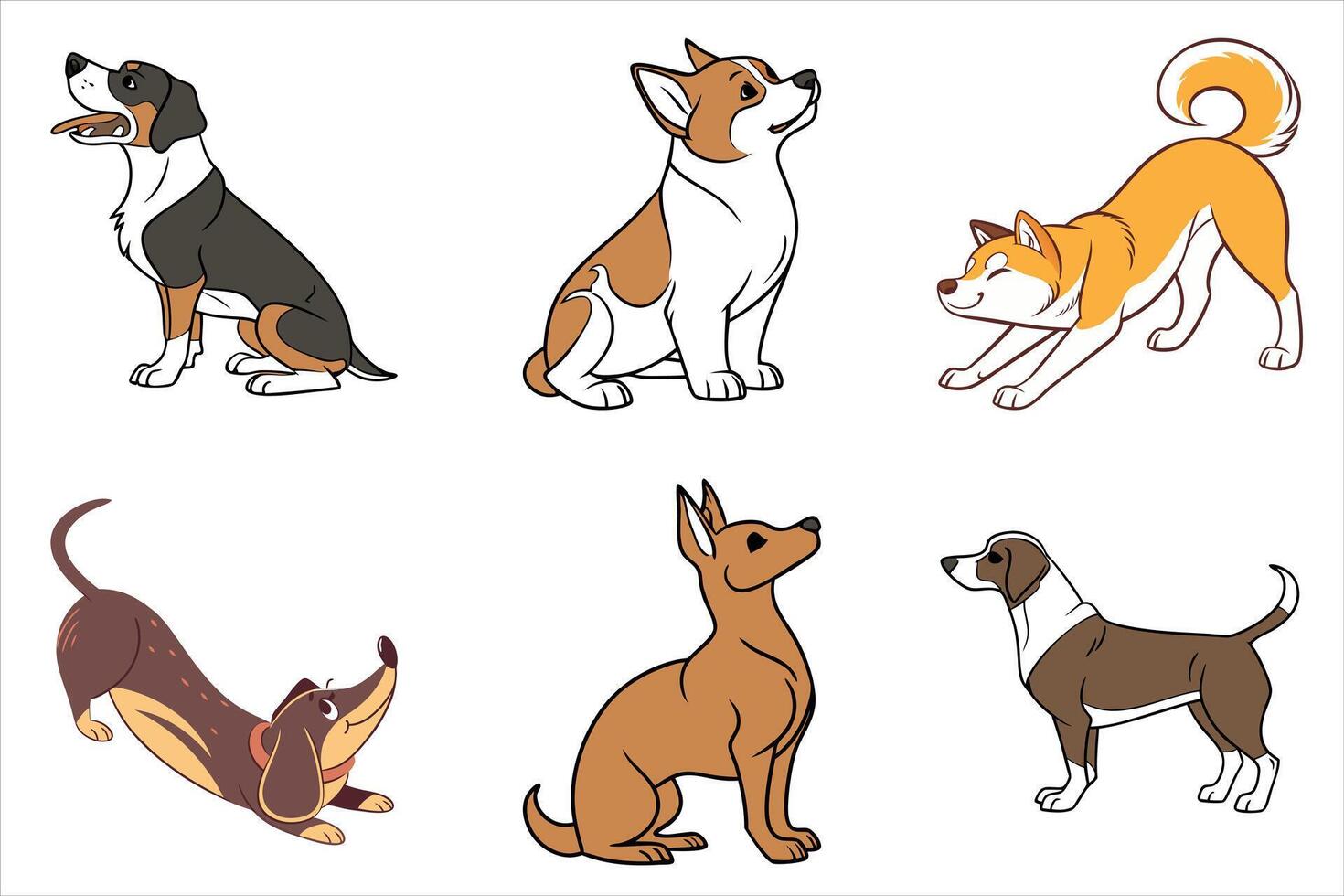 Adorable Cartoon Dog Illustrations Breeds and Poses Collection vector