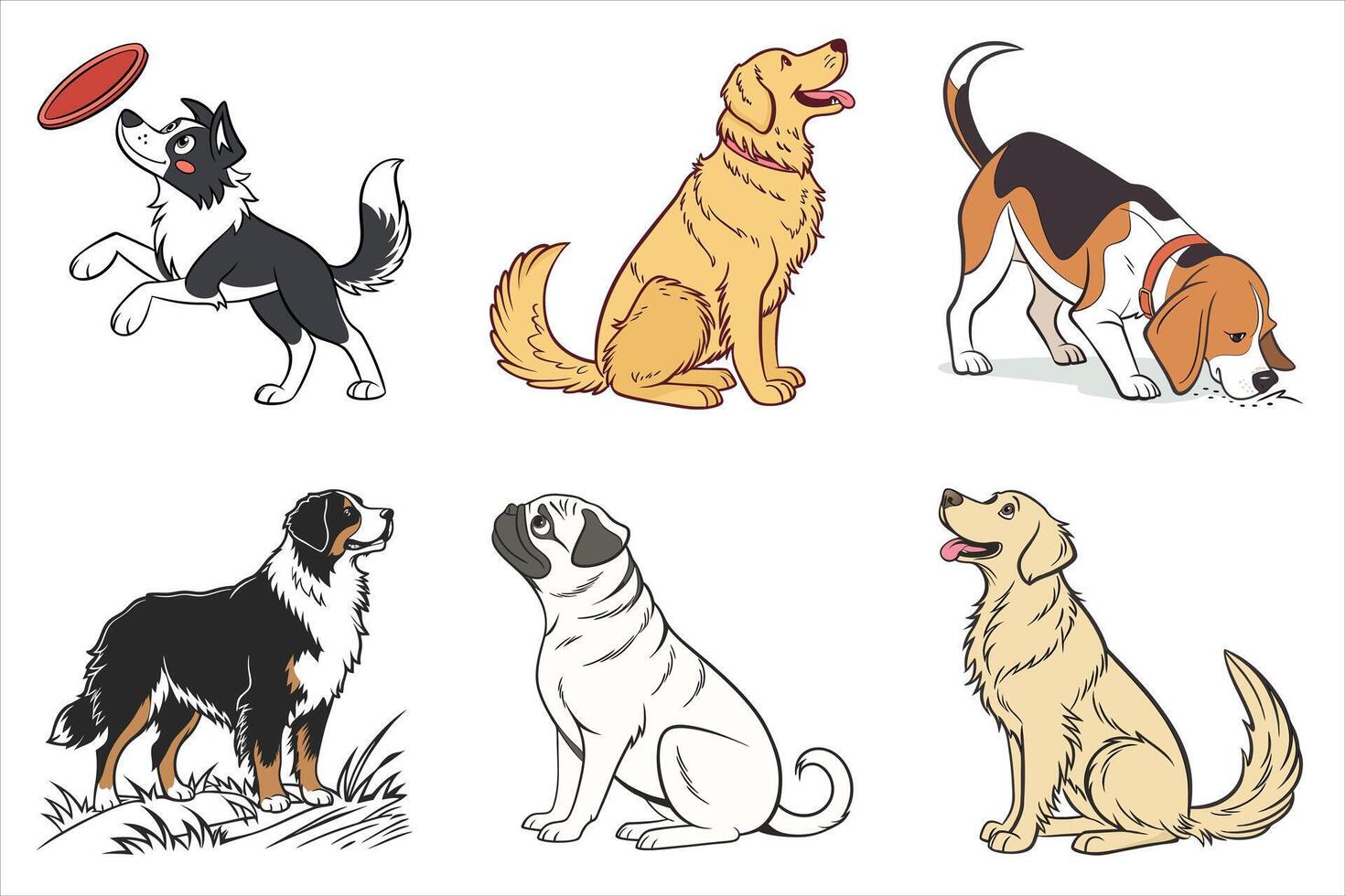 Adorable Illustrated Dog Breeds A Playful Collection of Canine Artwork vector