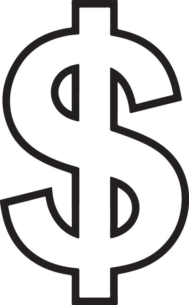 A simple black and white illustration coloring page of the dollar symbol vector