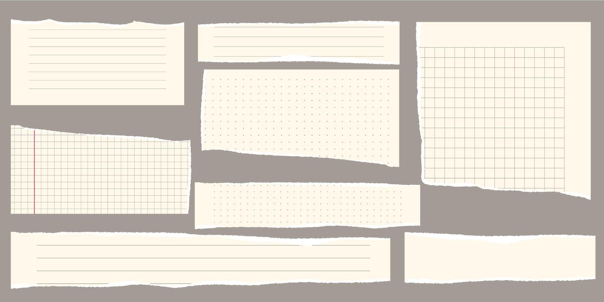 Paper scraps. Torn pieces of paper, with torn edges for notes, realistic torn pieces of blank note pages. illustration isolated vector