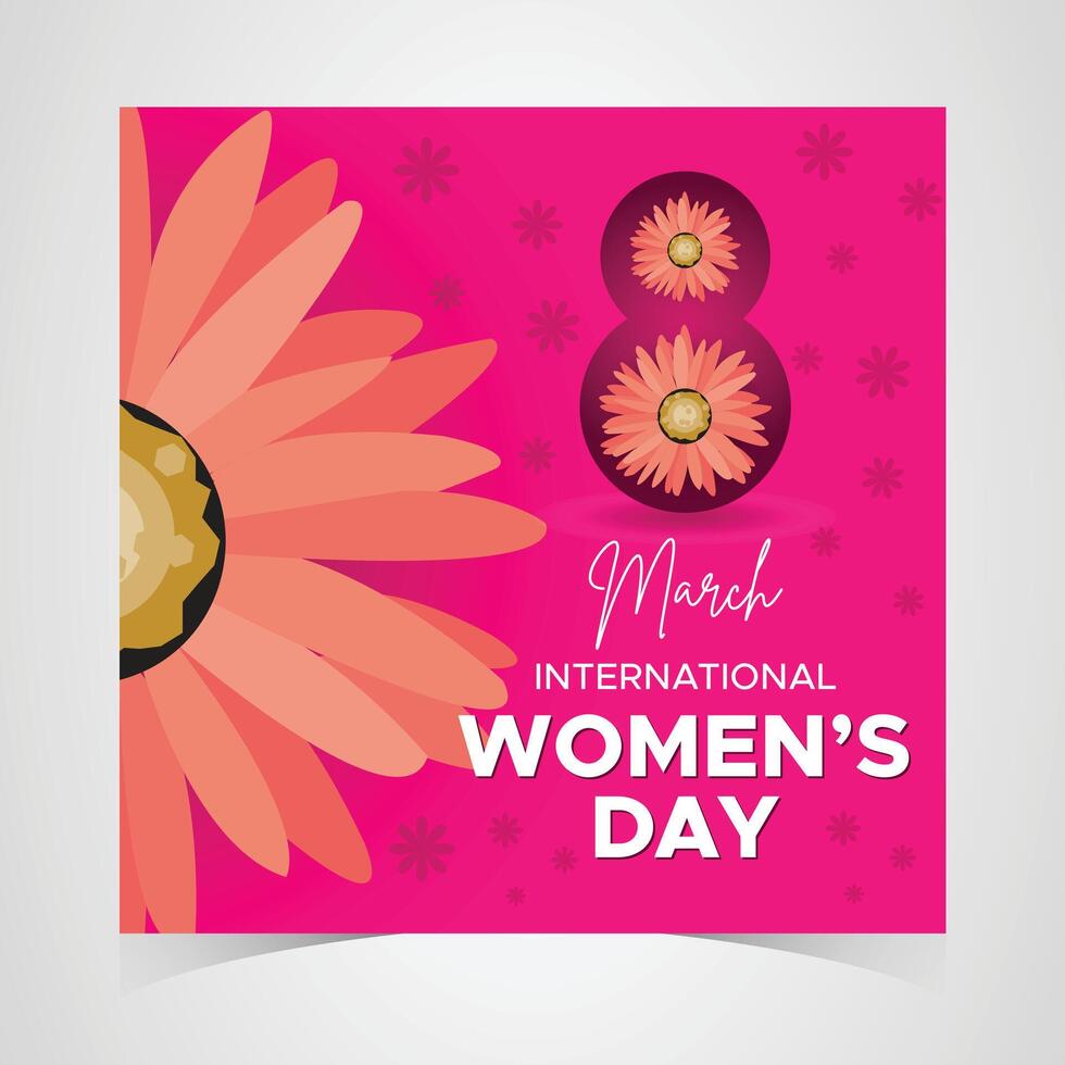 Celebrate Womens Day on 8th March with Bright Pink Floral Theme and Happy Wishes vector