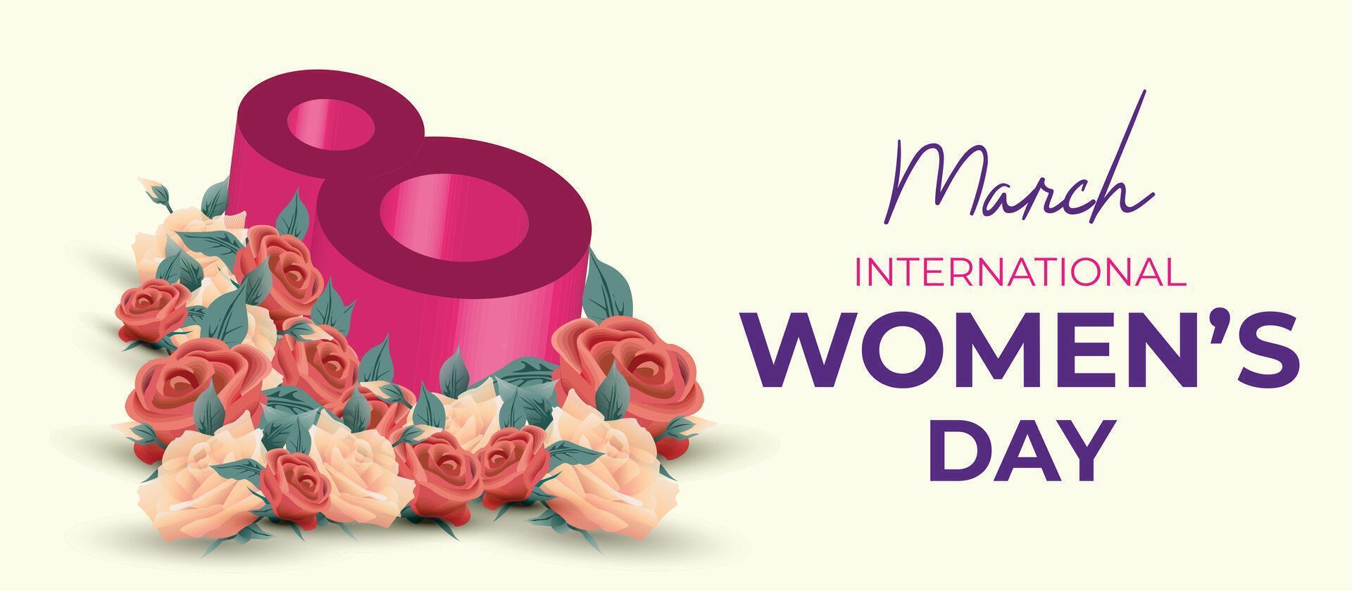 8th March Womens Day with Bold Pink Floral Design and Feminine Elegance vector
