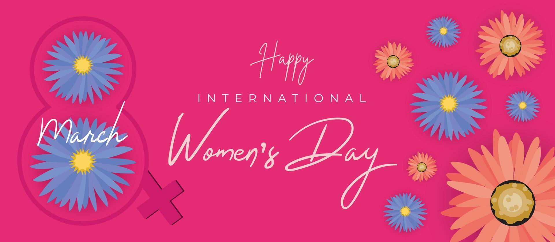 Happy Womens Day 8th March with Pink Floral Design and Empowering Message vector