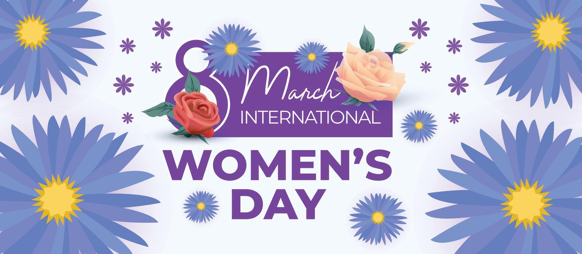 Celebrate Womens Day on 8th March with Bright Blue Floral Design and Empowering Message vector