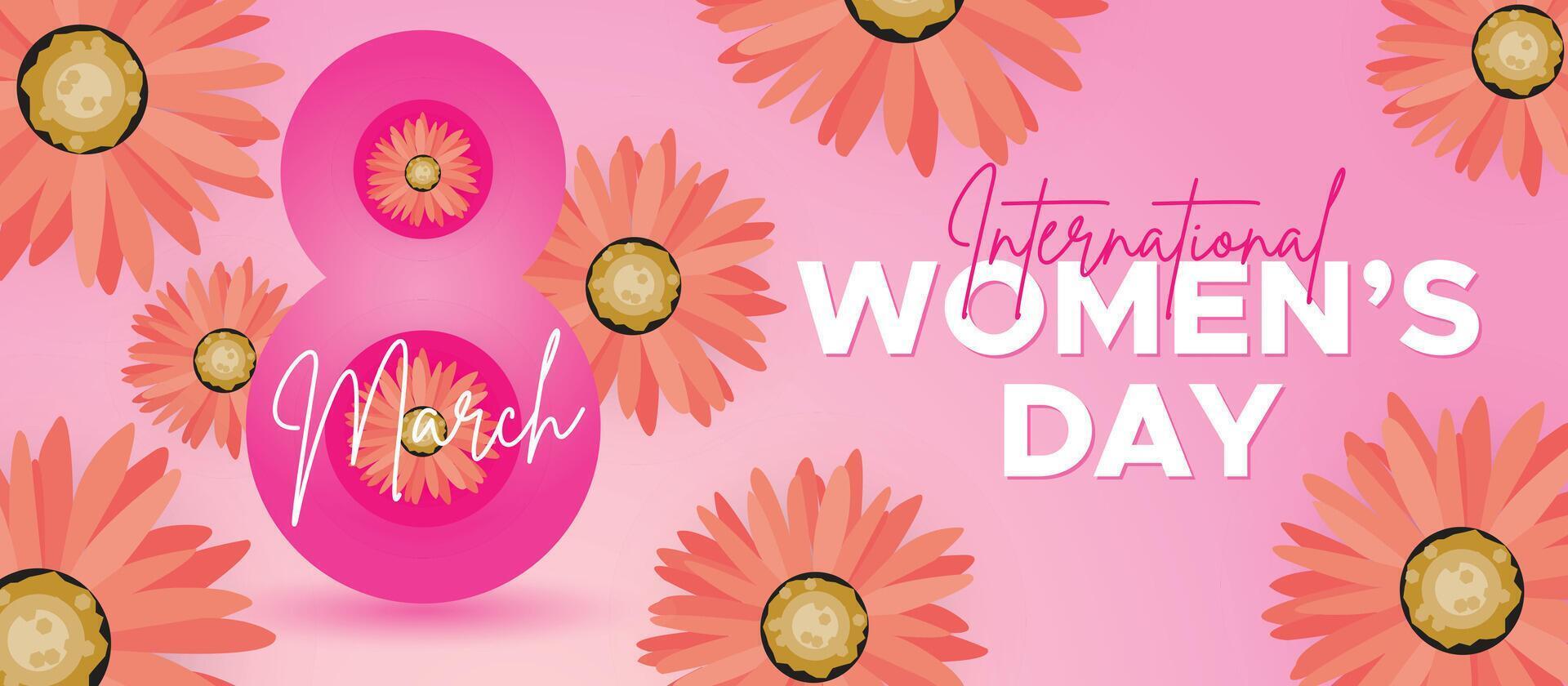 Happy Womens Day 8th March with Pink Floral Design and Empowerment vector
