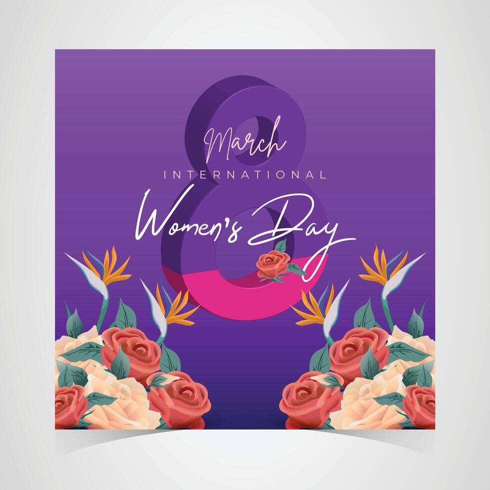 Celebrate International Womens Day with Purple Floral Design and 8th March Message vector