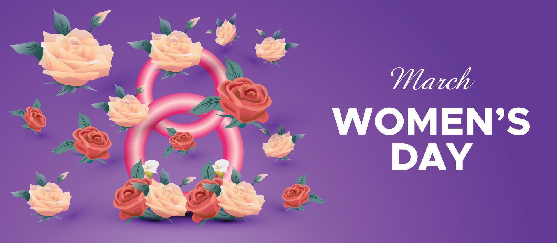 8th March International Womens Day with Floral Purple Design and Empowerment Message vector