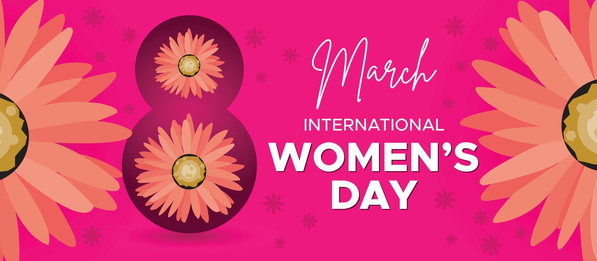 8th March International Womens Day with Vibrant Pink Flowers and Feminine Power vector
