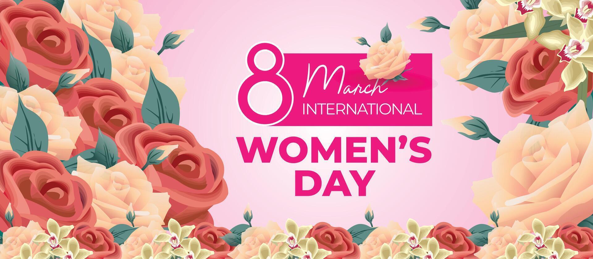 Celebrate Womens Day 8th March with Pink Floral Design and Elegant Message vector