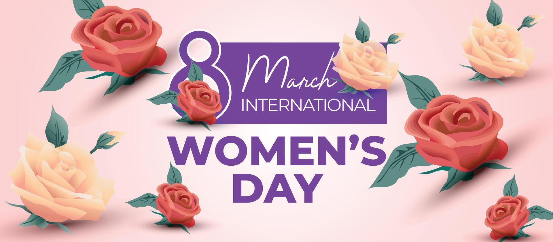 Celebrate Womens Day on 8th March with Beautiful Floral Design and Pink Roses vector