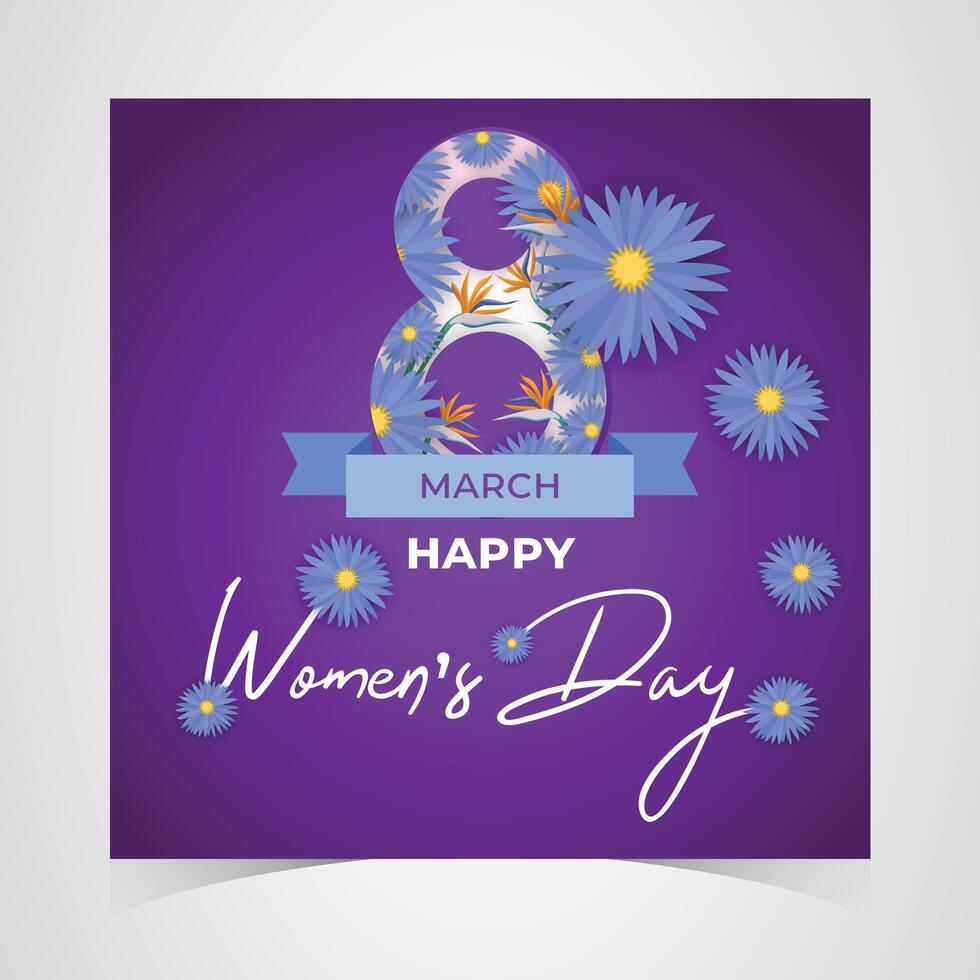Happy Womens Day Celebration with Purple Floral Design and 8th March Message vector