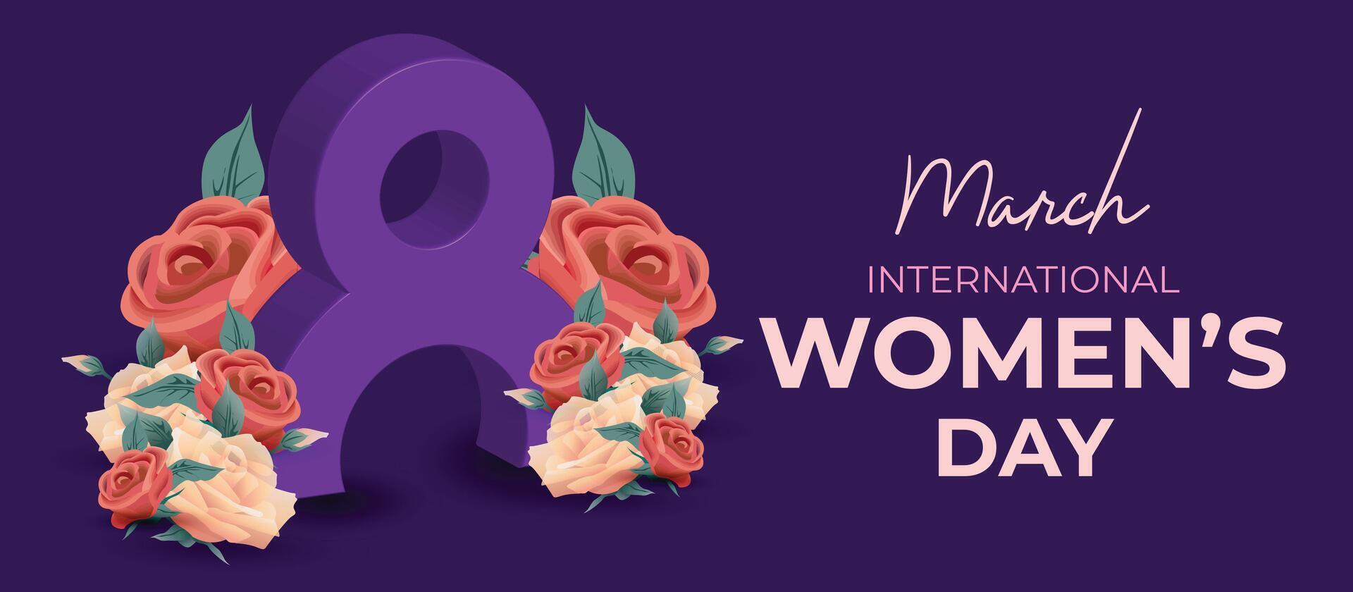 Celebrate Womens Day on 8th March with Purple Floral Design and Feminine Power vector
