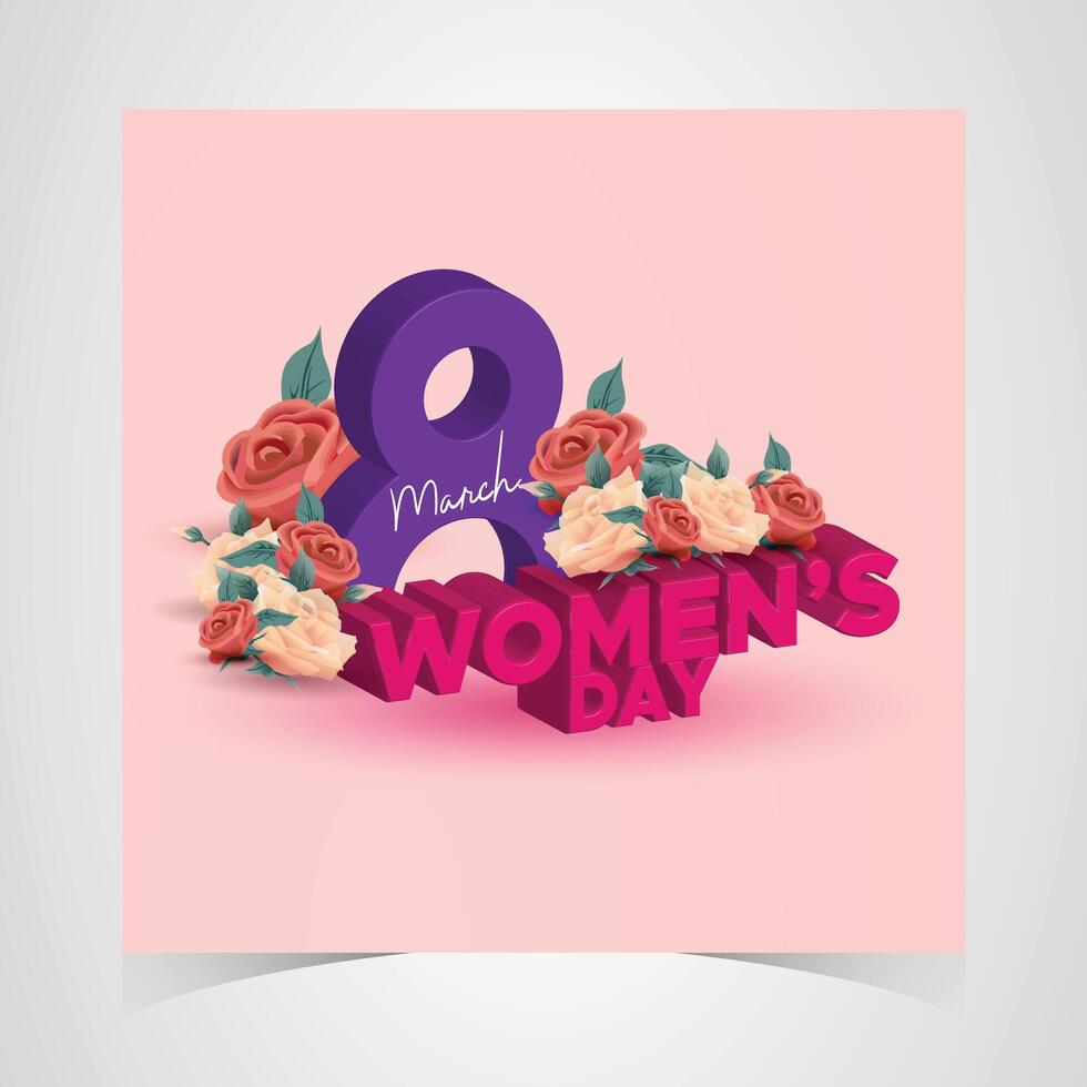 International Womens Day 8th March with Pink Floral Design and Elegant Message vector
