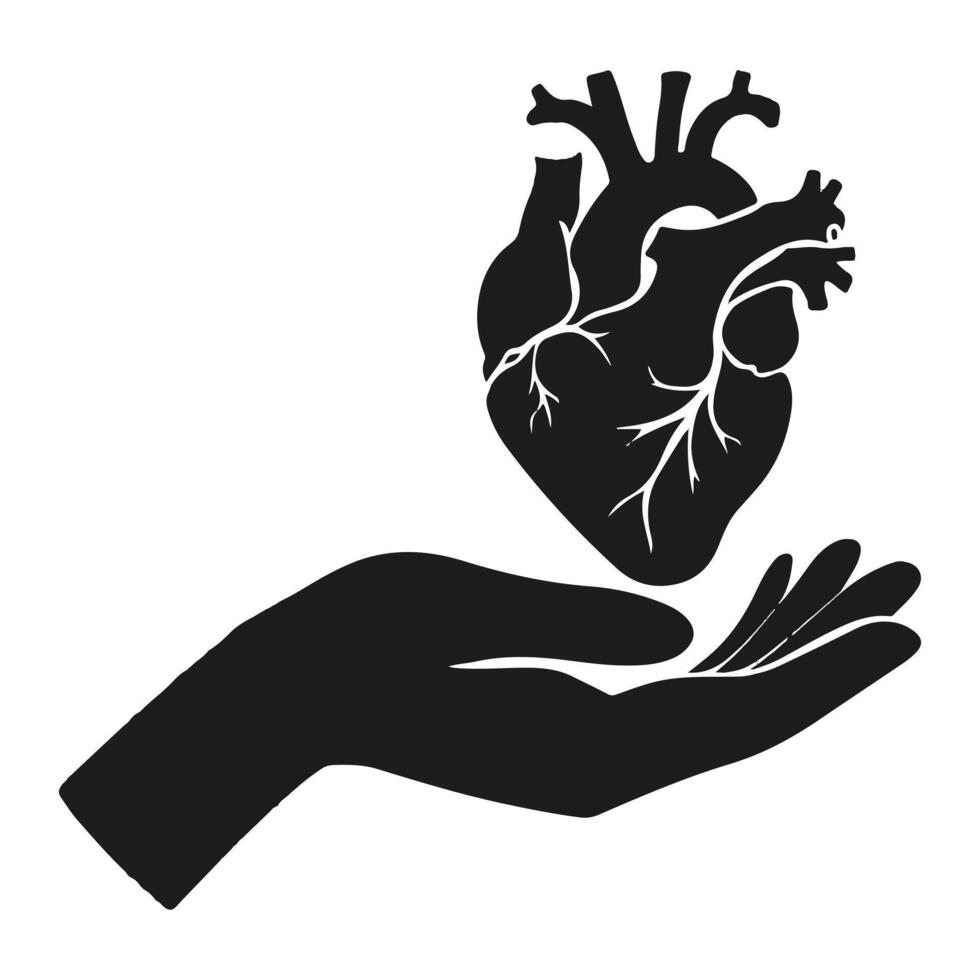 Hand Giving Shape to Heart Minimalist Heart and Hand Design Love and Care Symbol Hand Holding Heart Silhouette vector