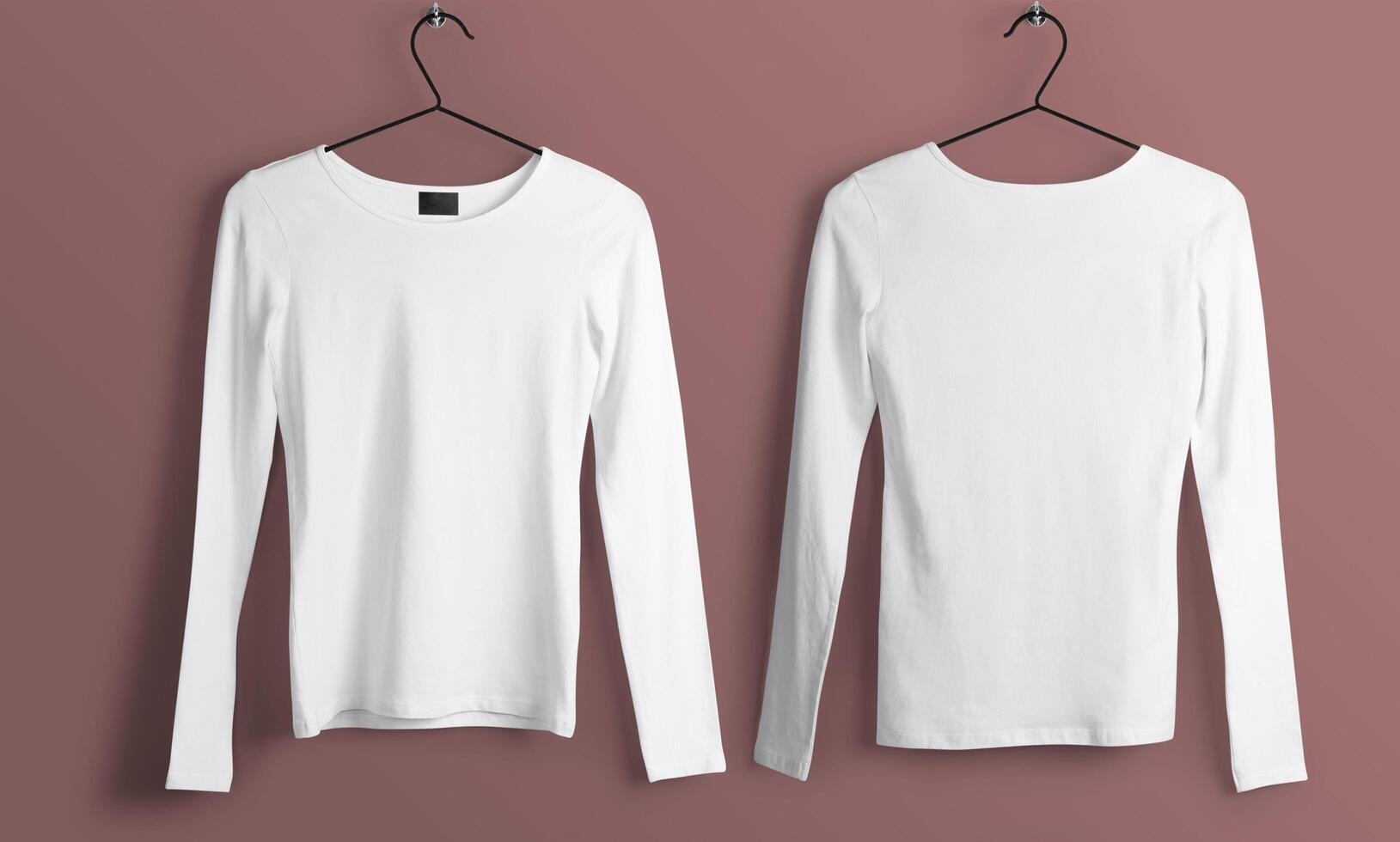 Front and Back White T-Shirt Long Sleeve Mockup With blank Background photo