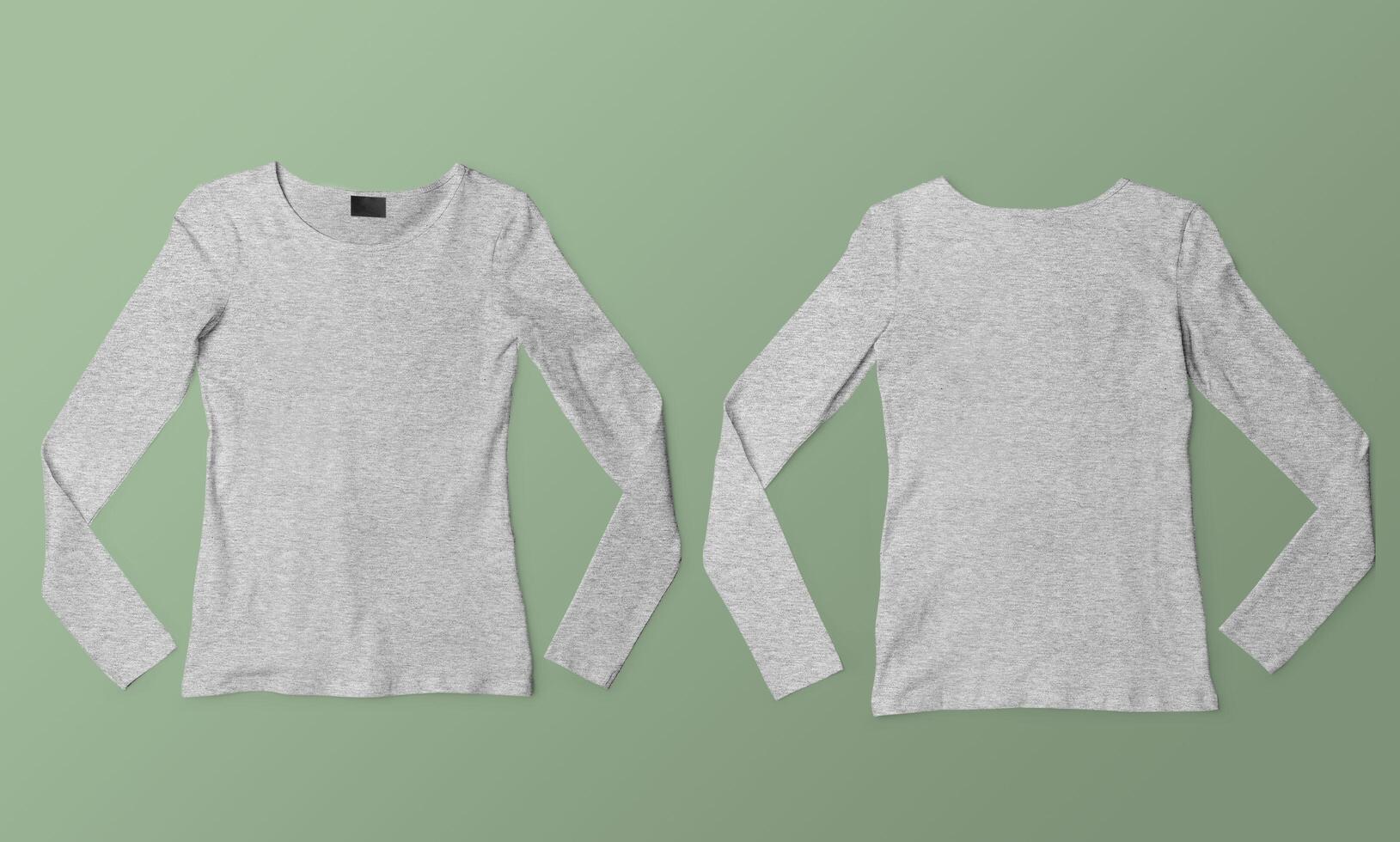 Front and Back Grey T-Shirt Long Sleeve Mockup With blank Background photo