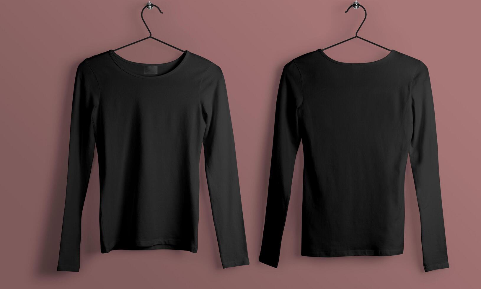Front and Back Black T-Shirt Long Sleeve Mockup With blank Background photo
