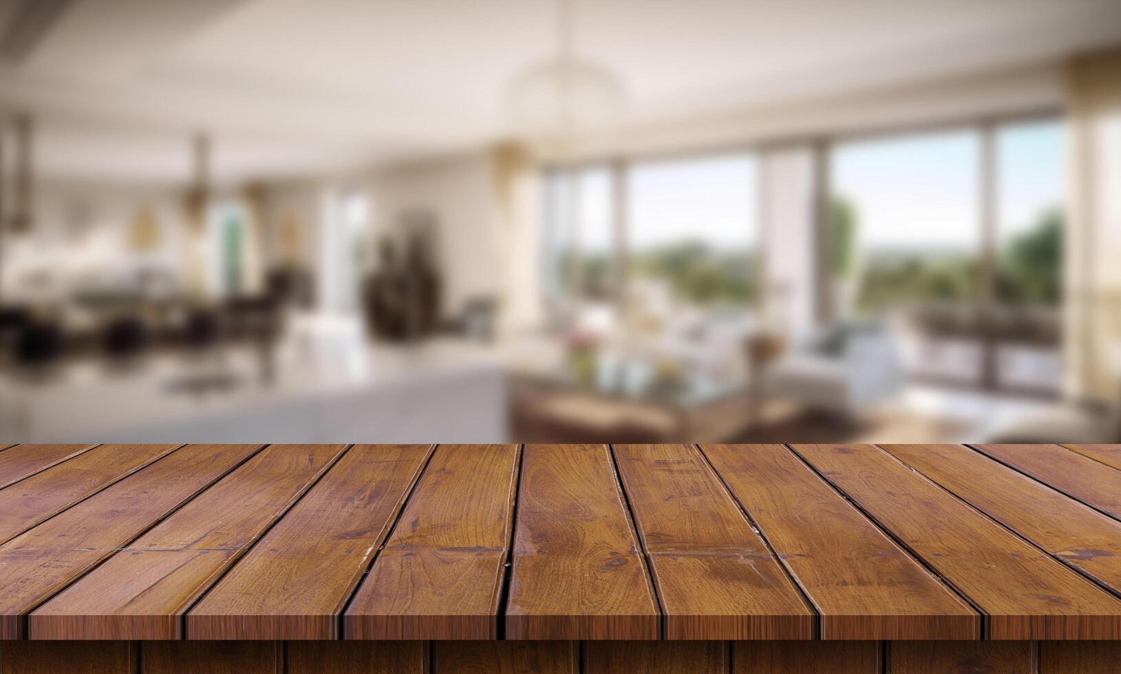Table top with blurred background in living room photo