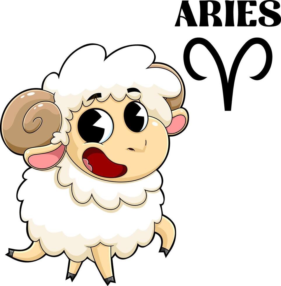 Aries Or The Ram Cartoon Character Horoscope Zodiac Sign. Vector Hand Drawn Illustration