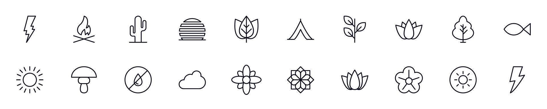 Nature thin line icons set. Simple linear illustrations that suitable for apps, infographics, books, online shops and stores vector