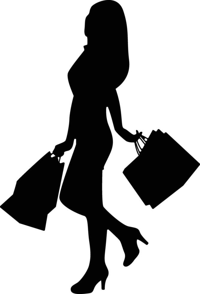 Silhouette of Woman Shopping in Mall. Isolated on White Background vector