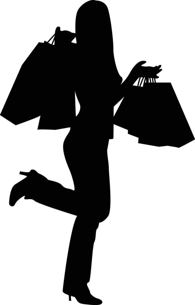Silhouette of Woman Shopping in Mall. vector