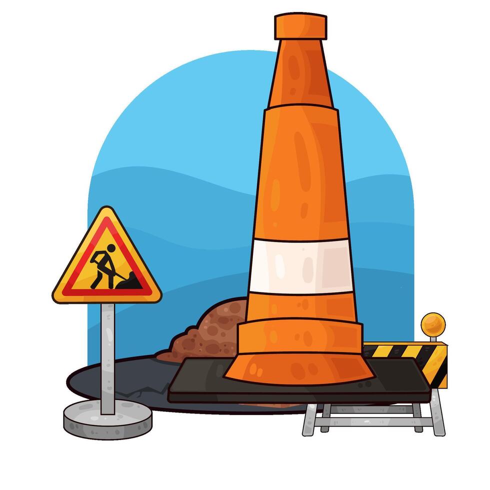 a traffic cone in a construction area illustration vector