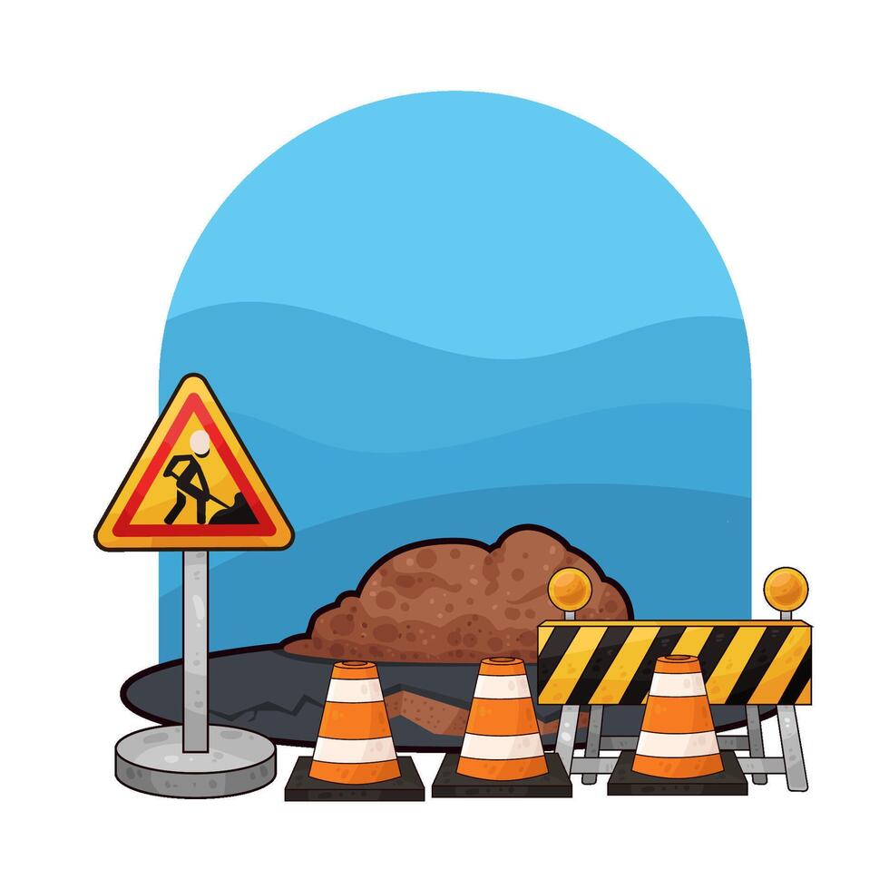 illustration of traffic cones and barriers in construction work vector