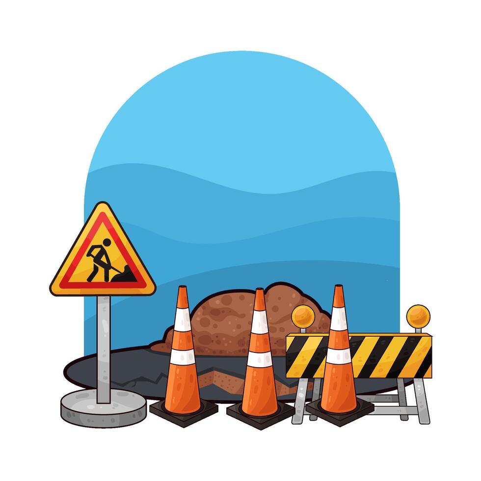 illustration of traffic cones and barriers in construction areas vector