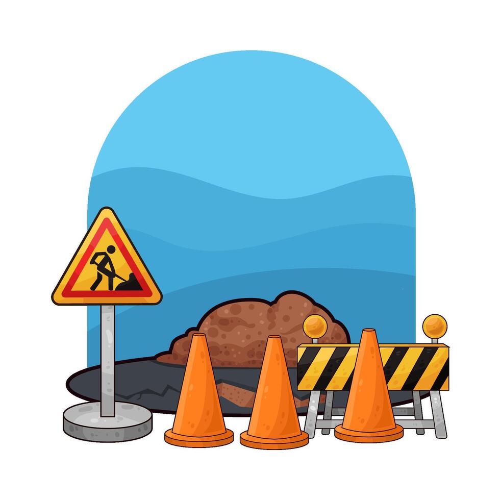 traffic cones and barriers in construction areas vector