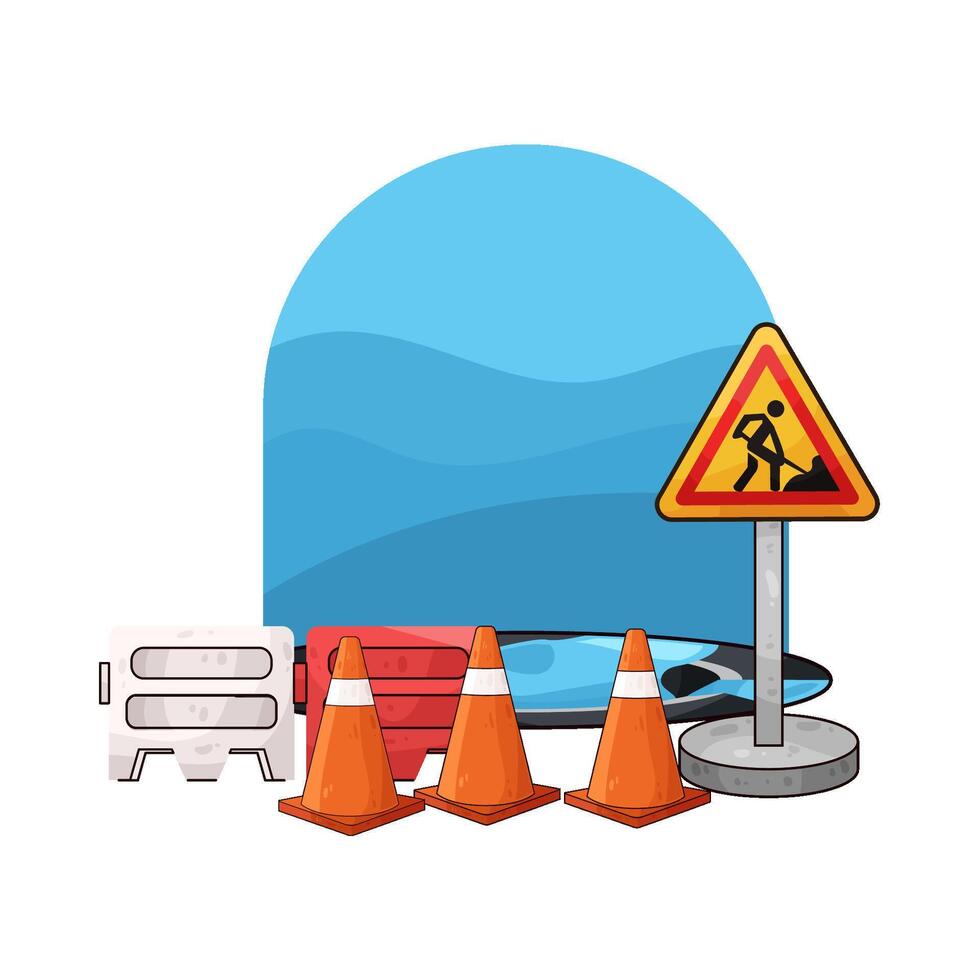 illustration of three traffic cones in the construction areas vector