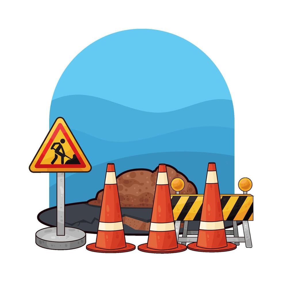 traffic cones and barriers in construction areas illustration vector