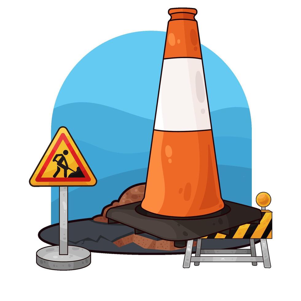 a traffic cone in a construction area vector