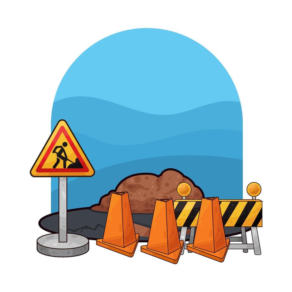 three traffic cones in the construction areas illustration vector