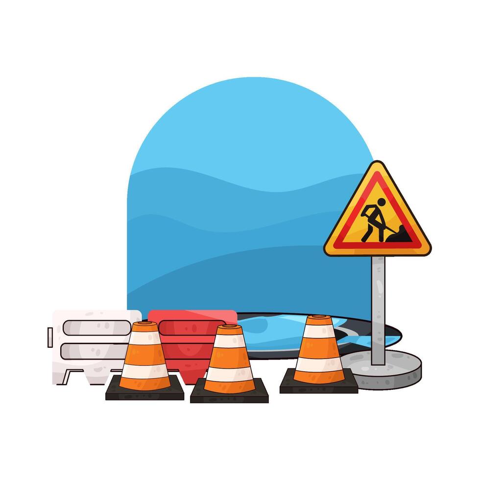three traffic cones in the construction area vector
