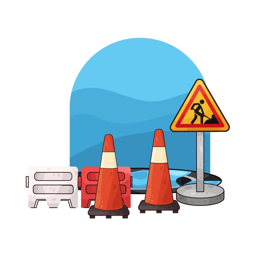 illustration of traffic cones in constructions area vector