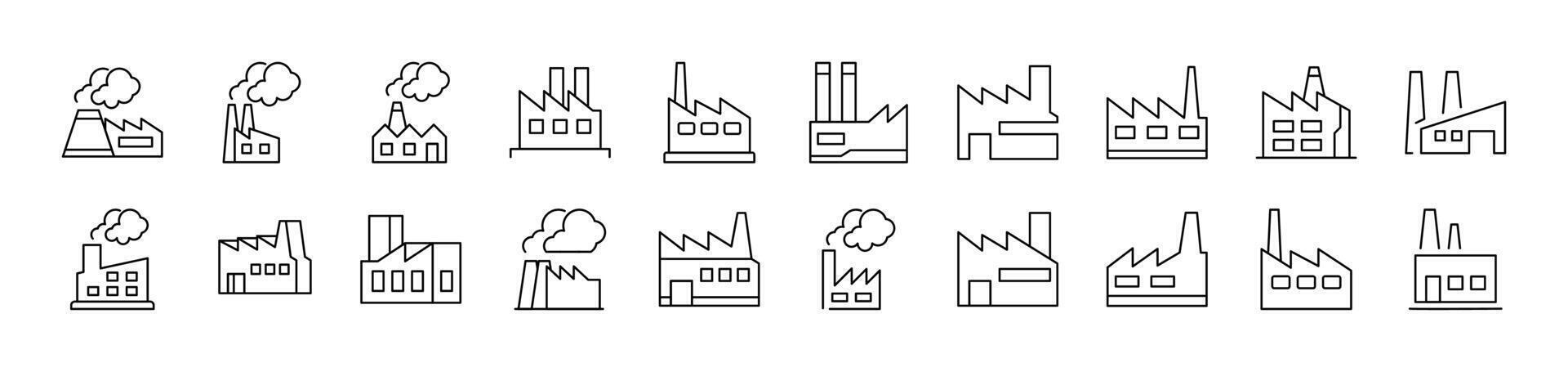 Factory and Manufacture Outline Image Collection. Editable Stroke. Perfect for Infographics, Articles, Books, Flyers, Banners vector